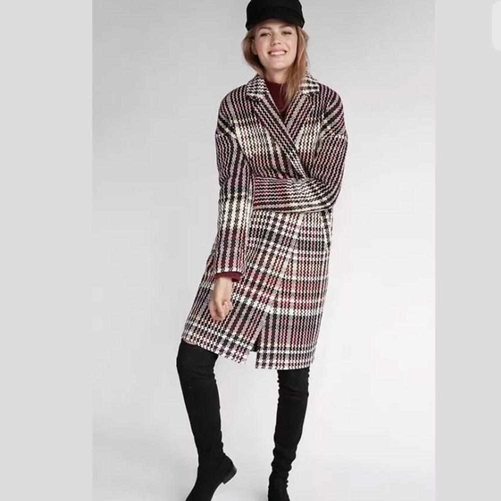 EXPRESS Cocoon Coat Textured Plaid Overpiece